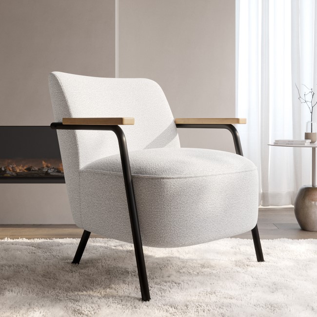 ONLY OPENED - Cream Boucle Scandi Armchair - Freya