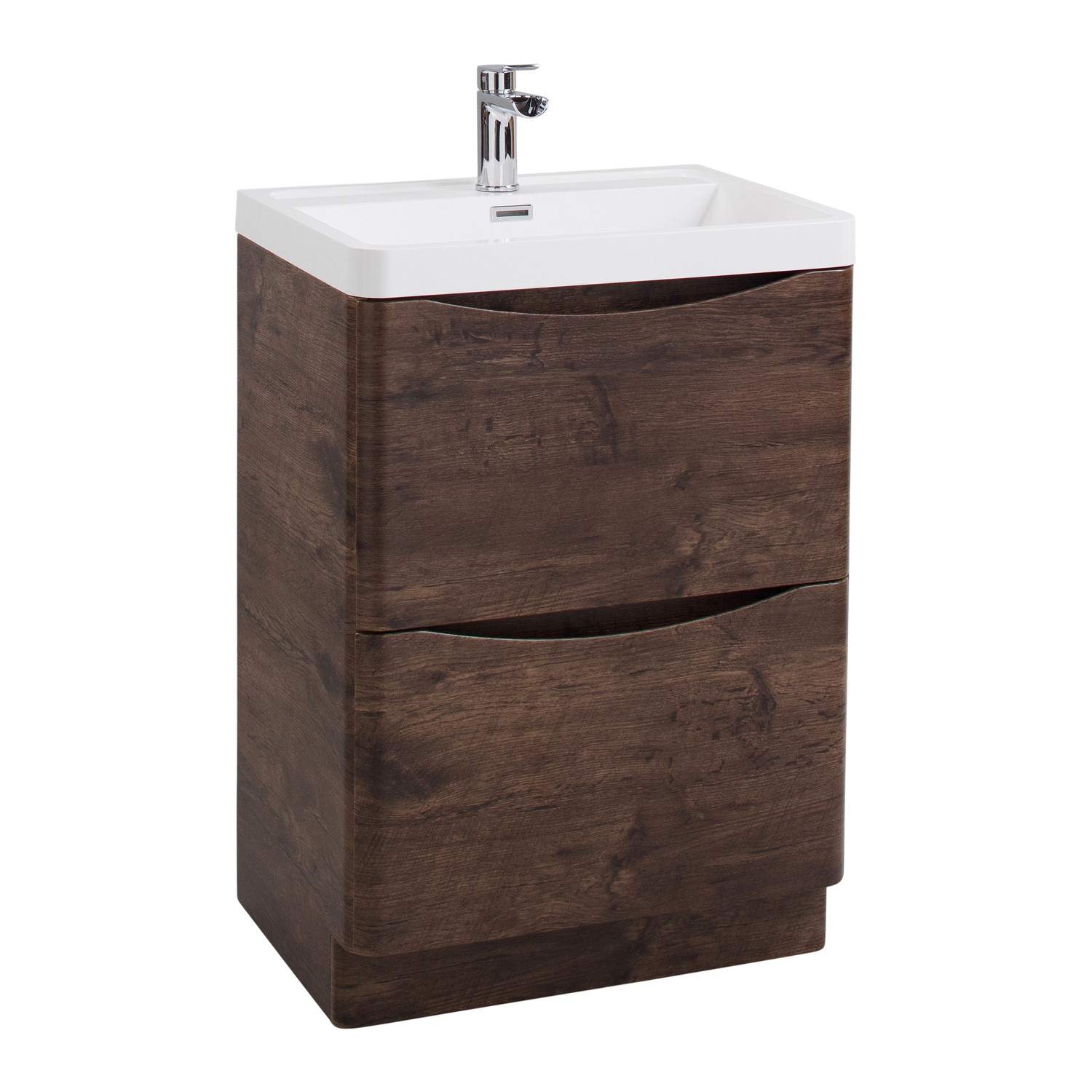 Walnut Free Standing Bathroom Vanity Unit & Basin - W600mm - Furniture123