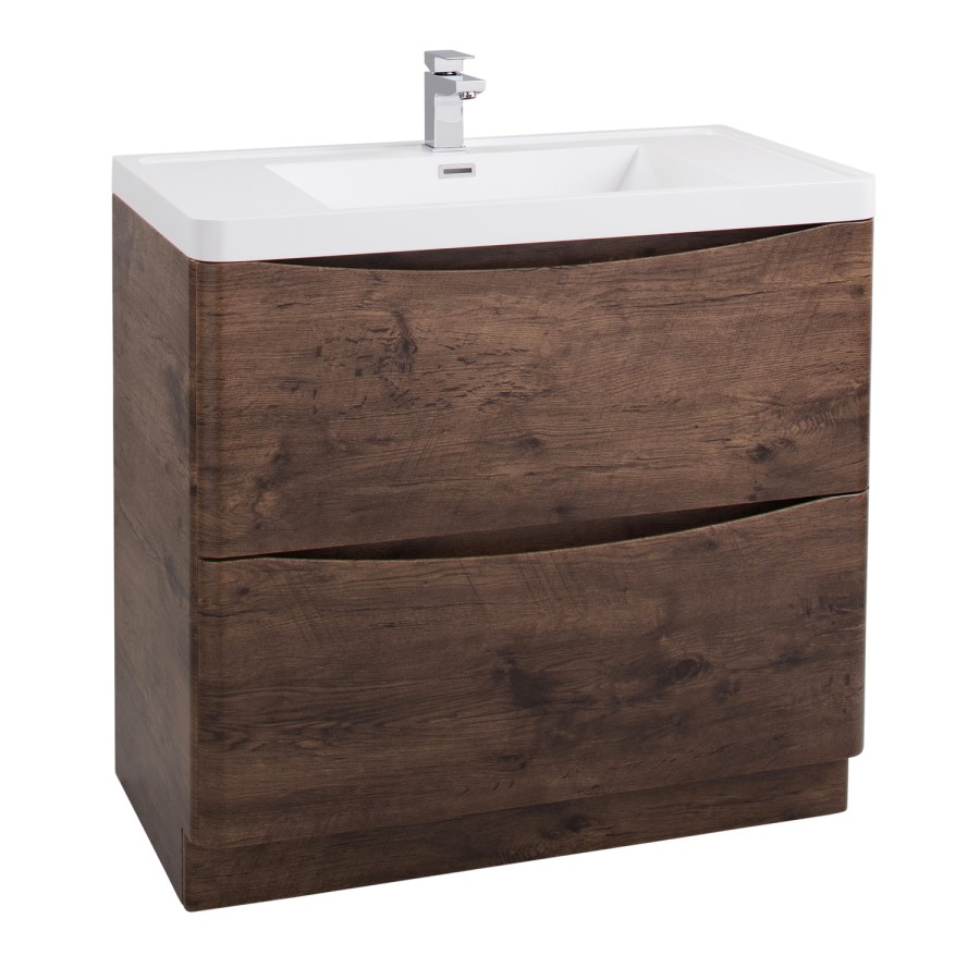 Walnut Free Standing Bathroom Vanity Unit & Basin - W900 x H850mm - Oakland