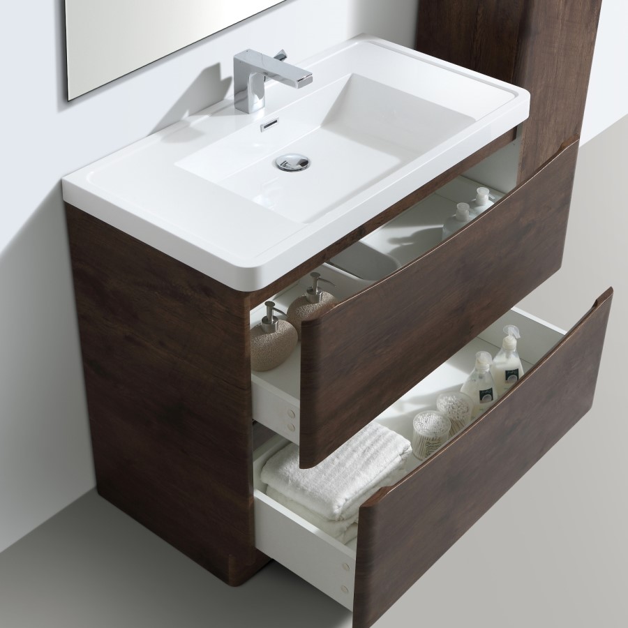 Walnut Free Standing Bathroom Vanity Unit & Basin - W900 x H850mm - Oakland