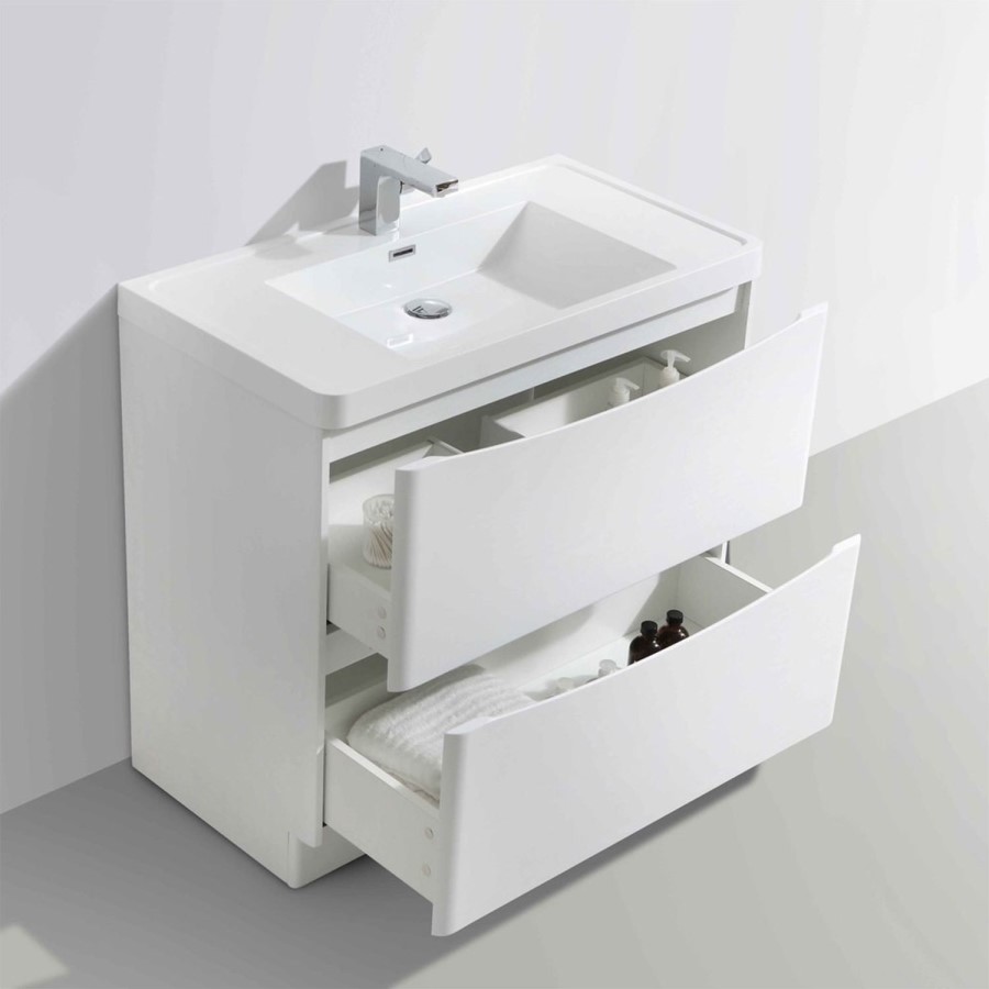 White Free Standing Bathroom Vanity Unit & Basin - W900 x H850mm - Oakland