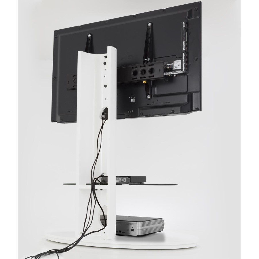 Chepstow Affinity Oval Pedestal TV Stand 930 Gloss White / Black Glass