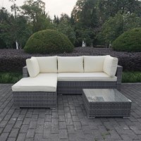 Grey Rattan Corner 4 Seater Sofa Set with Coffee Table