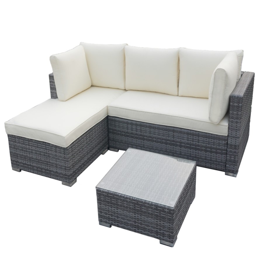Grey Rattan Corner 4 Seater Sofa Set with Coffee Table