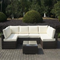 Brown Rattan Large Corner Sofa Set With Coffee Table