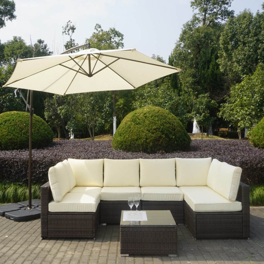 GRADE A2 - Brown Rattan Large Corner Sofa Set With Coffee Table