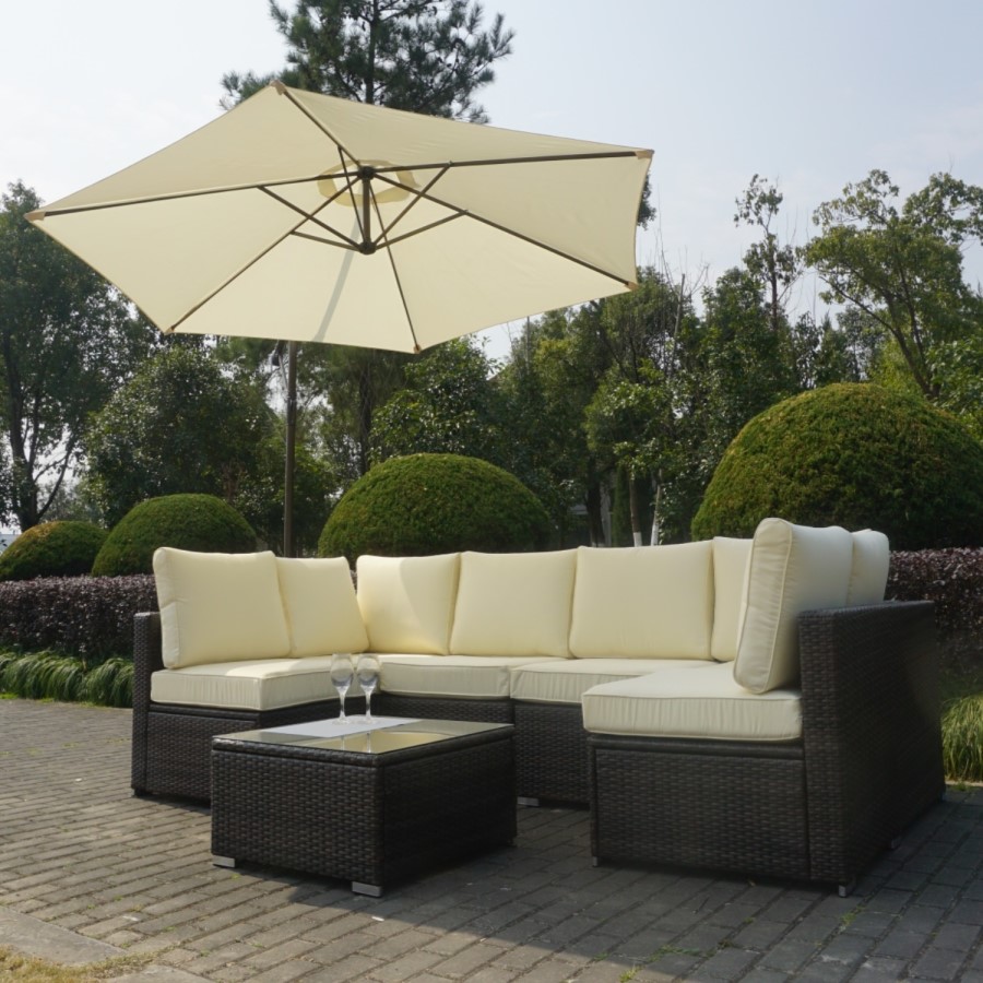 GRADE A2 - Brown Rattan Large Corner Sofa Set With Coffee Table