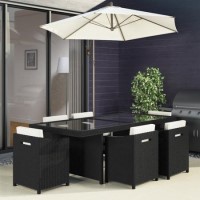 GRADE A1 - Black Rattan Garden Furniture - Garden Table and 6 Chairs
