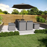 ALMOST PERFECT - 8 Seater Dark Grey Rattan Cube Garden Dining Set - Parasol Included - Fortrose ALMOST PERFECT - 8 Seater Dark Grey Rattan Cube Garden Dining Set - Parasol Included - Fortrose