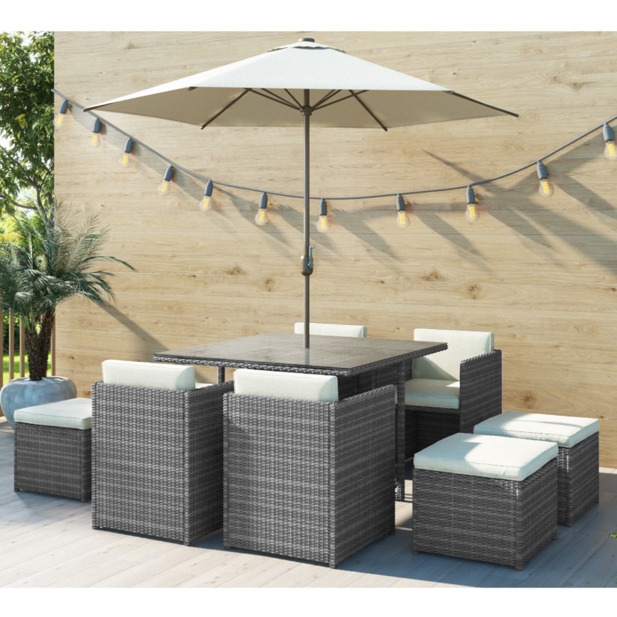 GRADE A1 - Grey Rattan 10 Piece Cube Garden Dining Set - Parasol Included