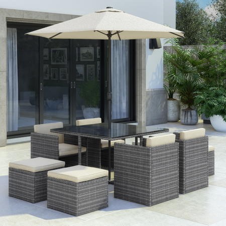 8 Seater Grey Rattan Cube Garden Dining Set Parasol Included Fortrose Furniture123 - 4 Seater Rattan Garden Furniture Set With Parasol