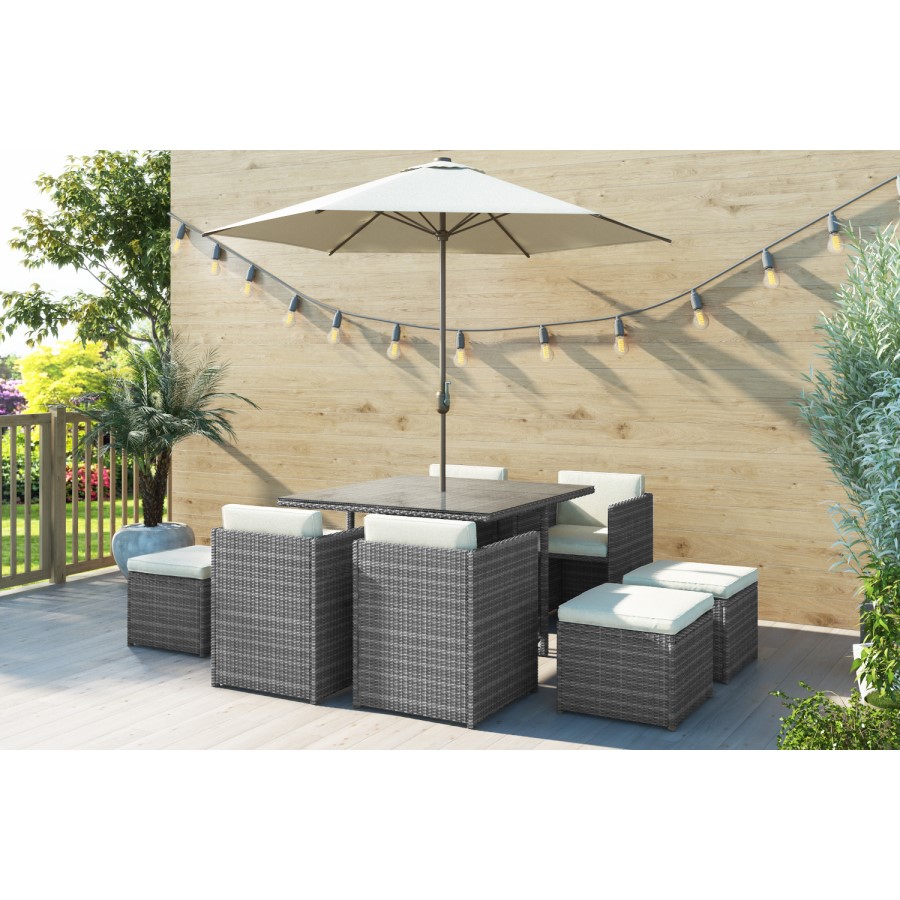 GRADE A1 - Grey Rattan 10 Piece Cube Garden Dining Set - Parasol Included