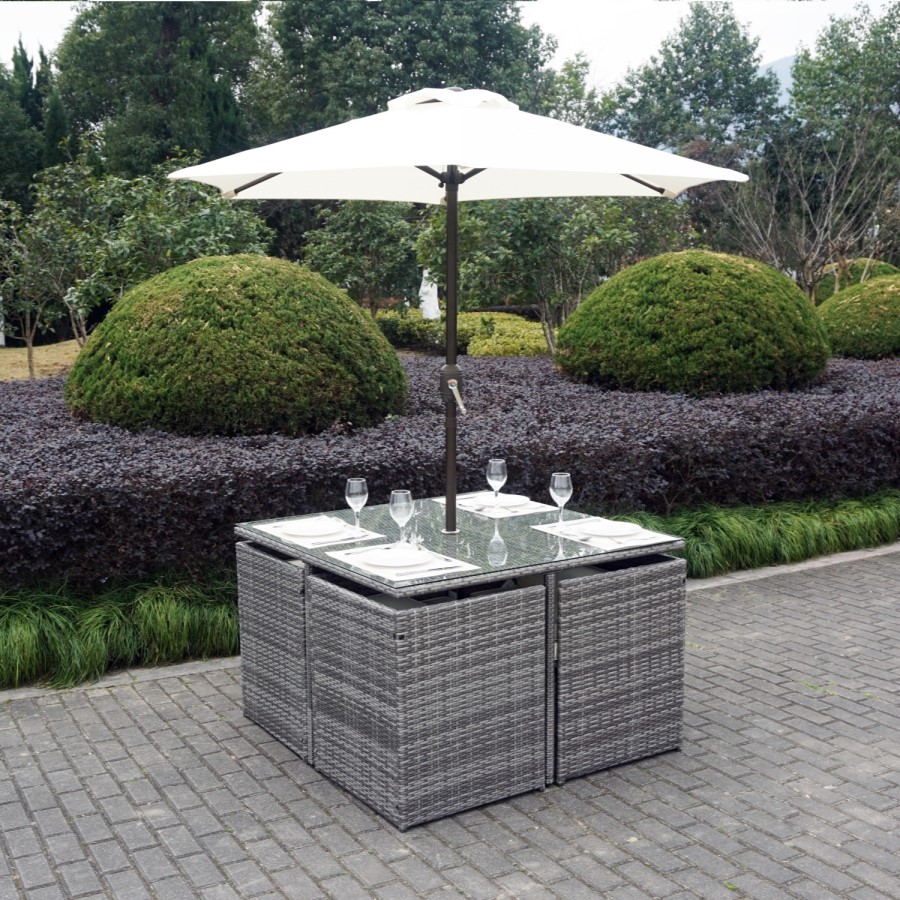 GRADE A1 - Grey Rattan 10 Piece Cube Garden Dining Set - Parasol Included