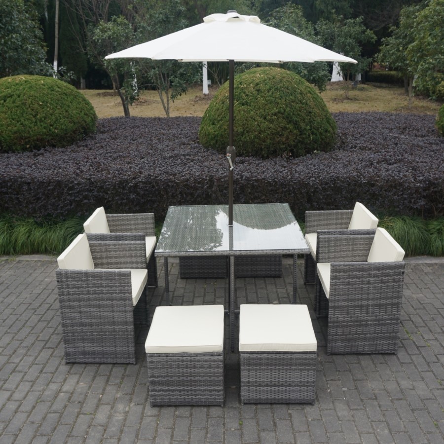 GRADE A1 - Grey Rattan 10 Piece Cube Garden Dining Set - Parasol Included