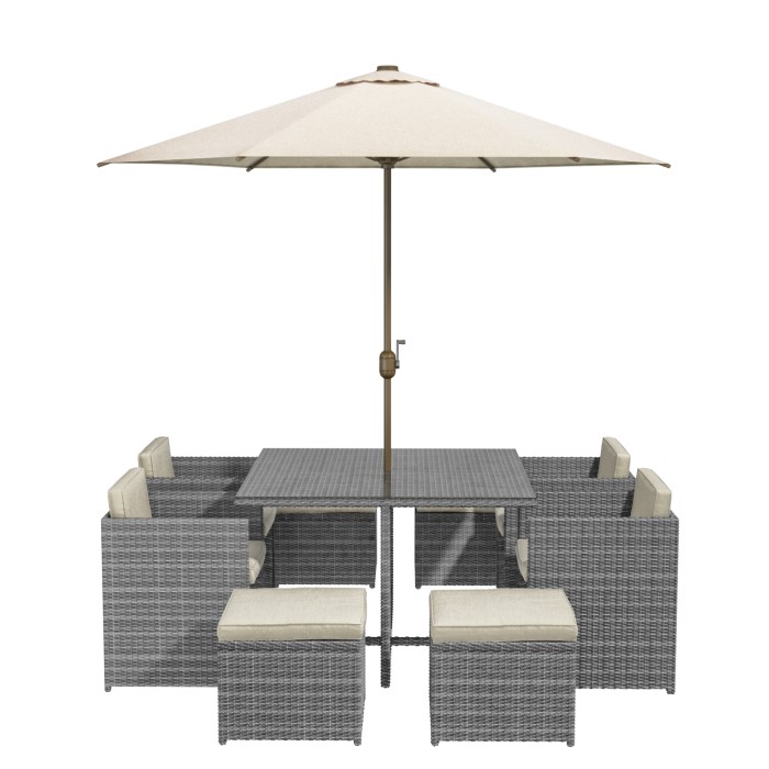 Grey Rattan 10 Piece Cube Garden Dining Set Parasol Included Furniture123