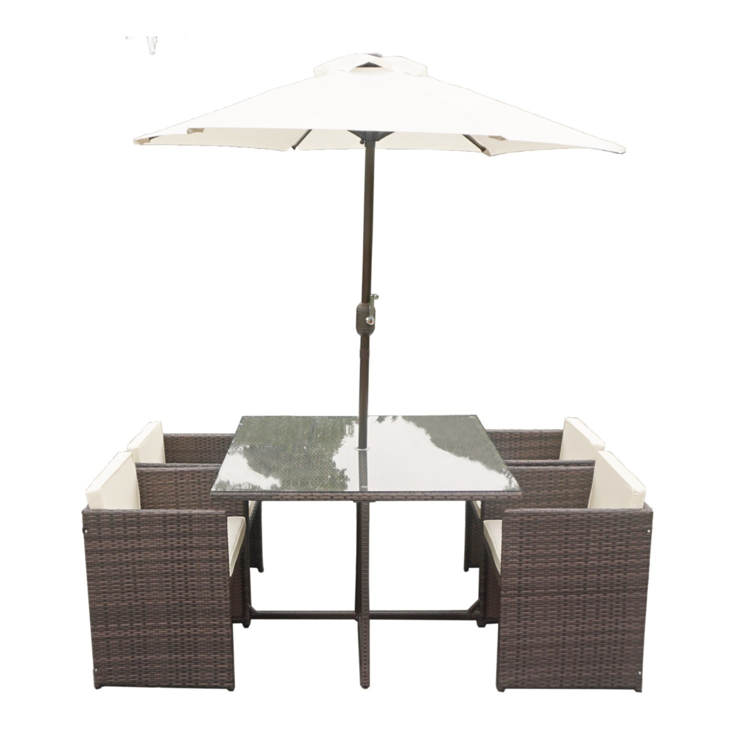 GRADE A2 Brown Rattan 6 Piece Garden Furniture Cube Dining Set Parasol Included Furniture123