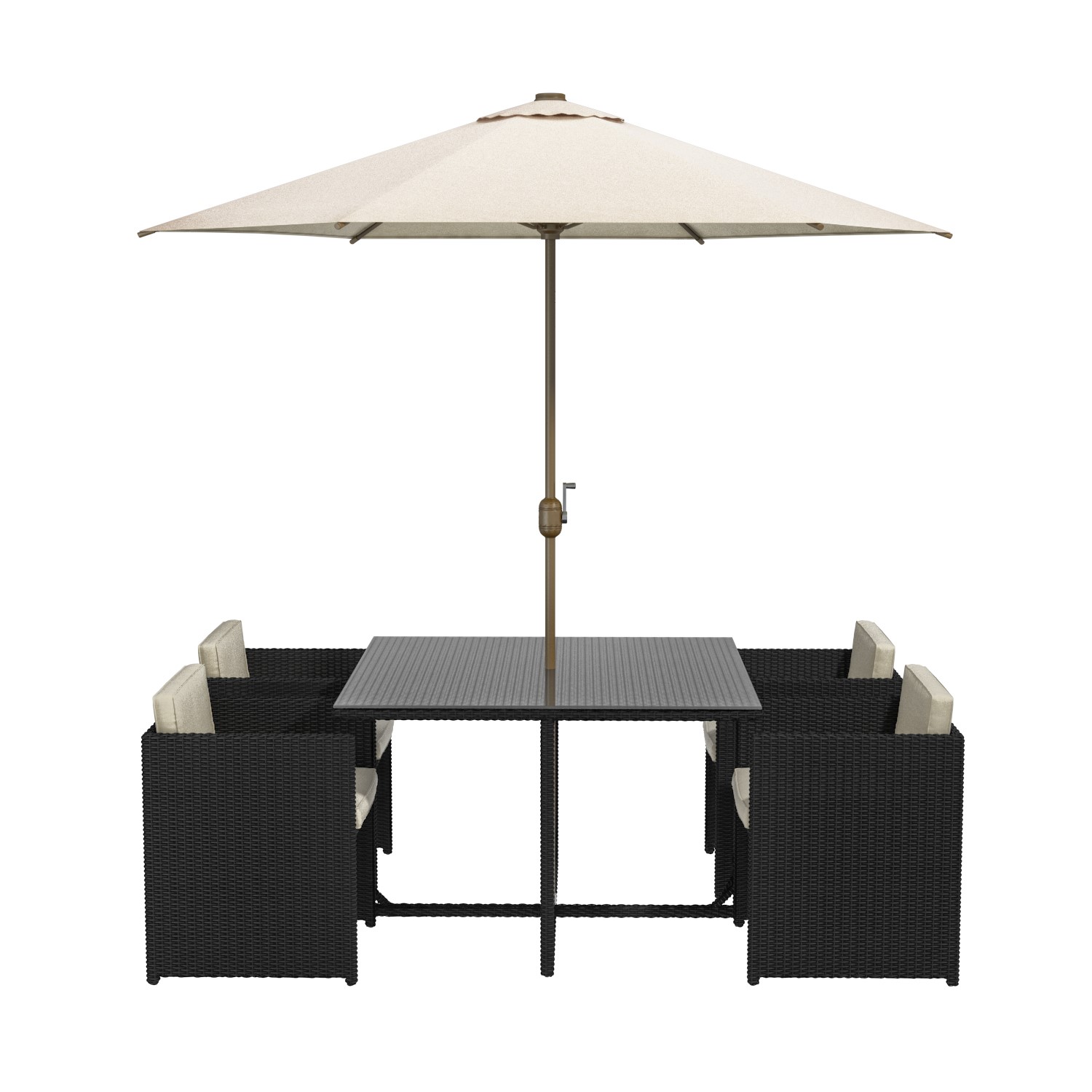 4 Seater Black Rattan Cube Dining Set Parasol Included Furniture123