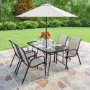 GRADE A1 - Brown Metal and Cream 6 Seater Garden Dining Set - Parasol Included