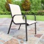 GRADE A1 - Brown Metal and Cream 6 Seater Garden Dining Set - Parasol Included