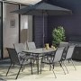 GRADE A1 - Black and Grey Metal 6 Seater Garden Furniture Set - Parasol Included 