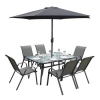 GRADE A1 - Black Metal 6 Seater Garden Furniutre Set - Parasol Included