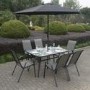 GRADE A1 - Black Metal 6 Seater Garden Furniutre Set - Parasol Included