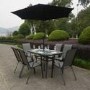 GRADE A1 - Black Metal 6 Seater Garden Furniutre Set - Parasol Included