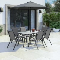 GRADE A2 - 6 Grey Metal Outdoor Dining Chairs