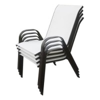 4 Brown Metal and Cream Outdoor Dining Chairs