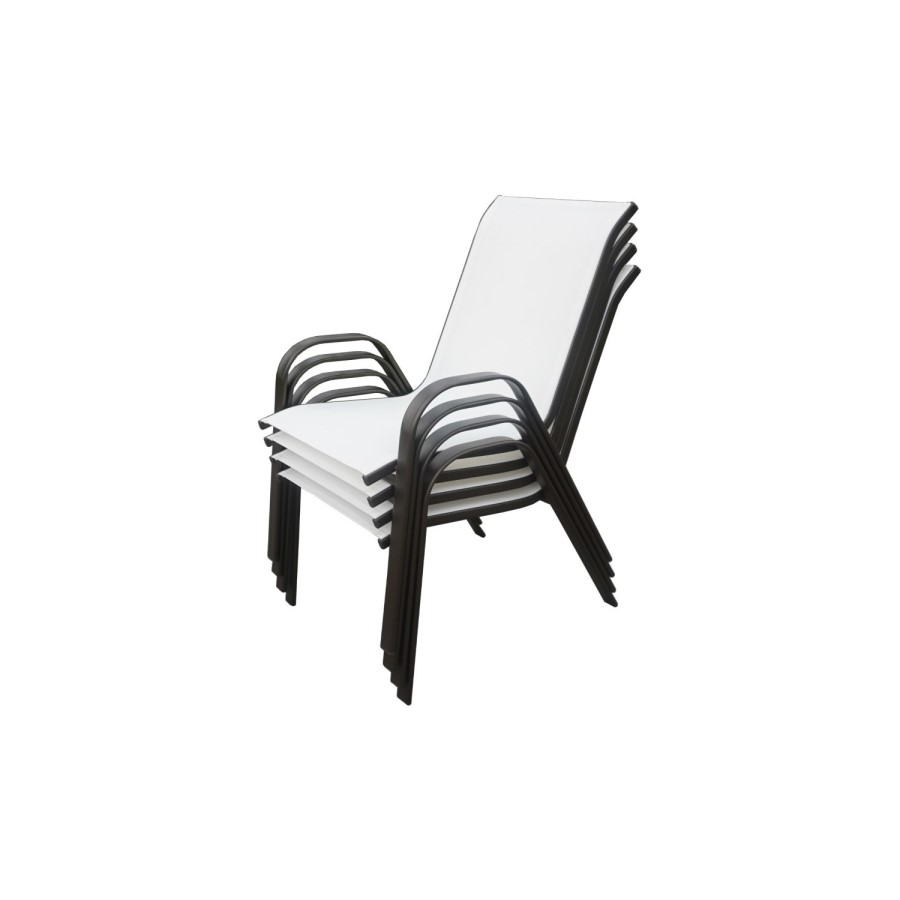 4 Brown Metal and Cream Outdoor Dining Chairs