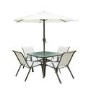 GRADE A1 - Brown Metal and Cream 4 Seater Garden  Dining Set - Parasol Included
