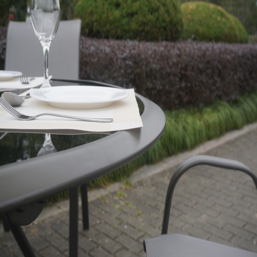 Grey Metal 4 Seater Garden Furniture Dining Set - Parasol Included 