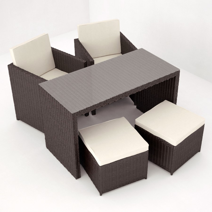 GRADE A1 - Brown Rattan 5 Piece Storeaway Garden Dining Set Includes Cushions + FREE Waterproof Coverr