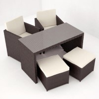 GRADE A1 - Brown Rattan 5 Piece Storeaway Garden Dining Set Includes Cushions + FREE Waterproof Coverr