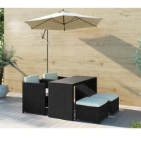 GRADE A1 - Black Rattan 5 Piece Storeaway Garden Dining Set