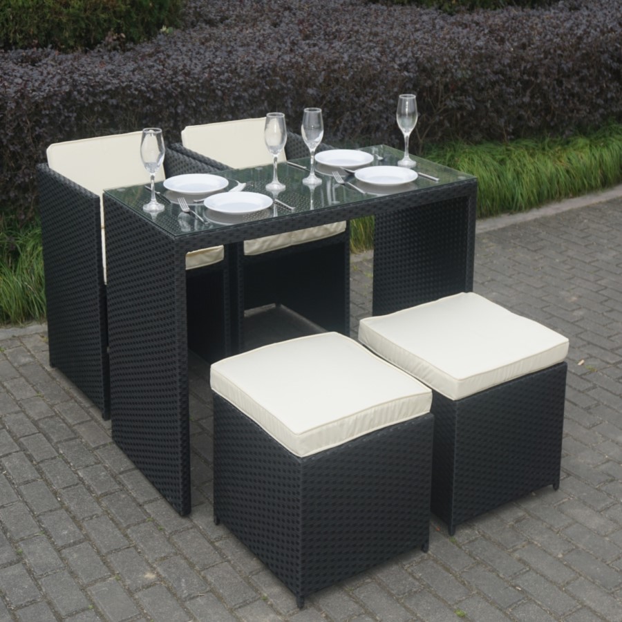 GRADE A1 - Black Rattan 5 Piece Storeaway Garden Dining Set + FREE Waterproof Cover