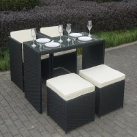 GRADE A1 - Black Rattan 5 Piece Storeaway Garden Dining Set + FREE Waterproof Cover