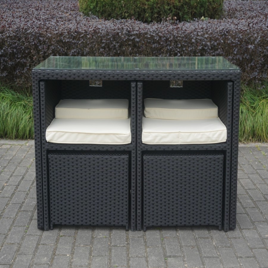GRADE A1 - Black Rattan 5 Piece Storeaway Garden Dining Set + FREE Waterproof Cover