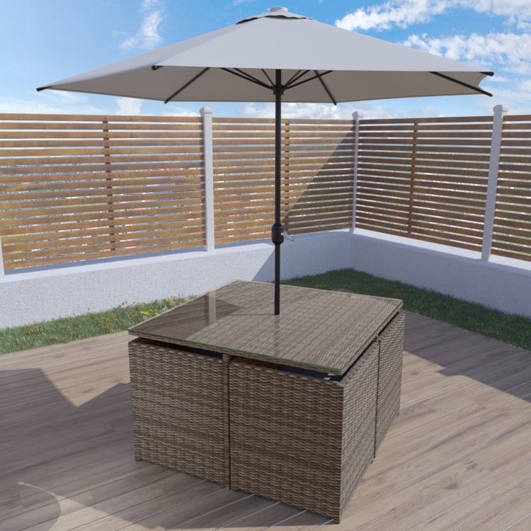 8 Seater Brown Rattan Cube Garden Dining Set - Parasol Included - Fortrose