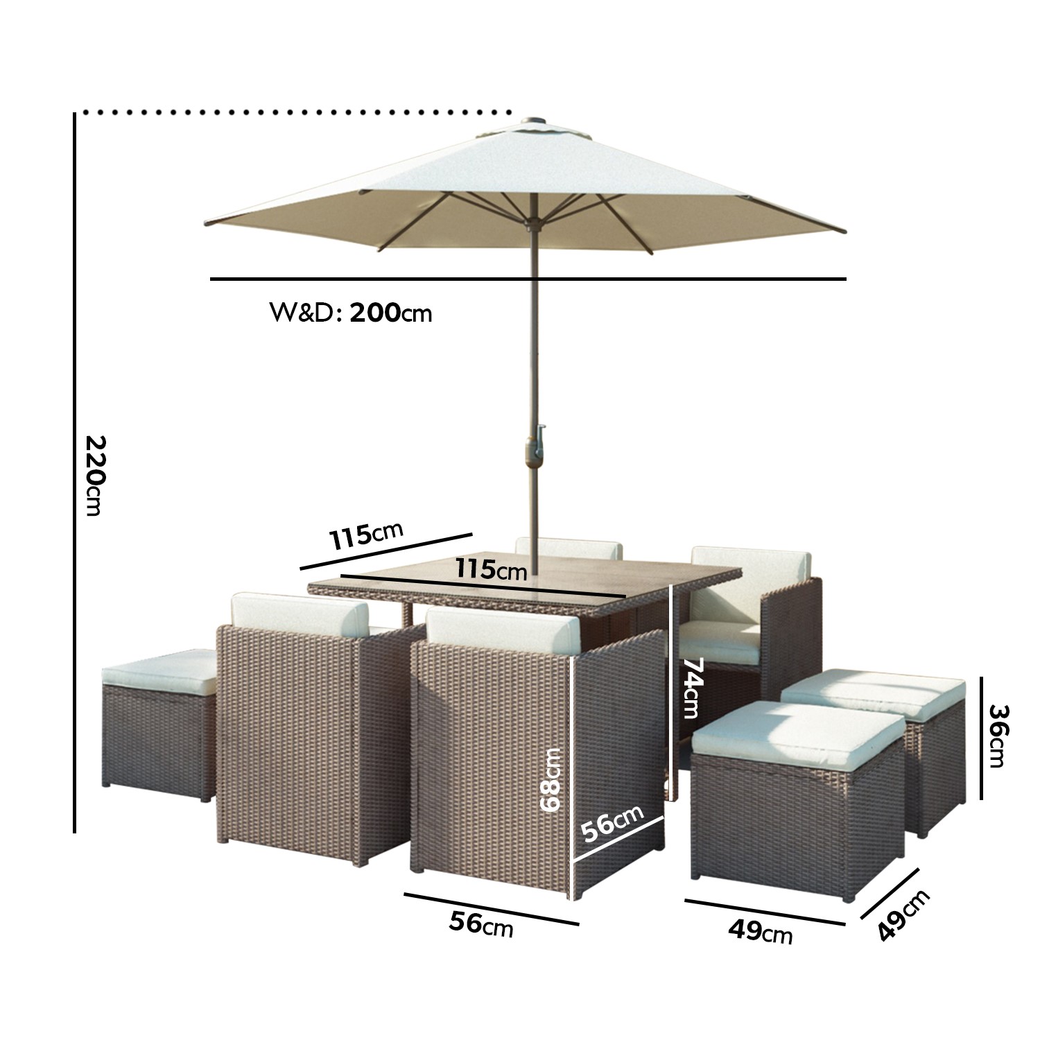 8 Seater Brown Rattan Cube Garden Dining Set Parasol Included Furniture123