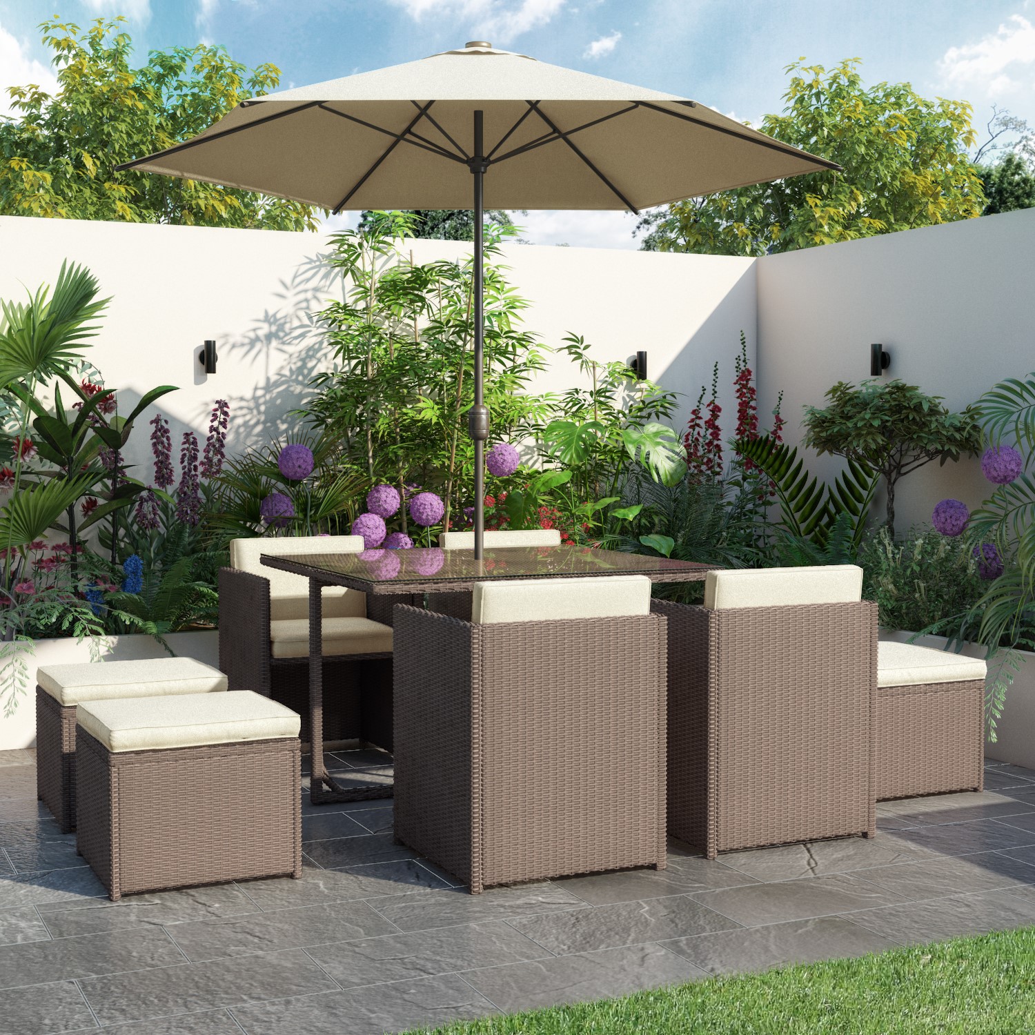 8 seater rattan cube with parasol