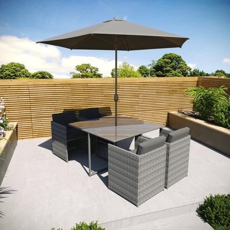 4 Seater Dark Grey Rattan Cube Garden Dining Set Parasol Included Fortrose Furniture123 - Black Rattan Patio Set With Parasol