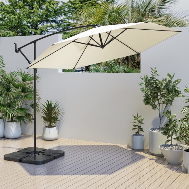 GRADE A1 - Large 3x3m Cantilever Garden Parasol - Base & Cover Included - Cream