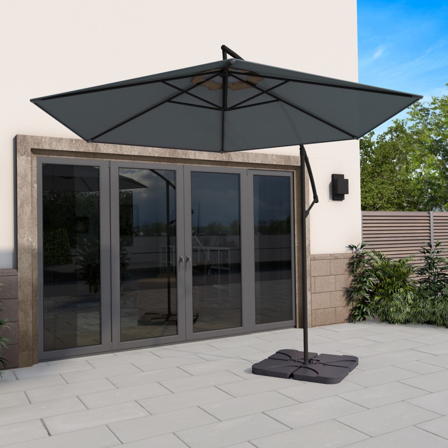GRADE A1 - 3x3m Dark Grey Cantilever Parasol with Base and Cover Included - Fortrose