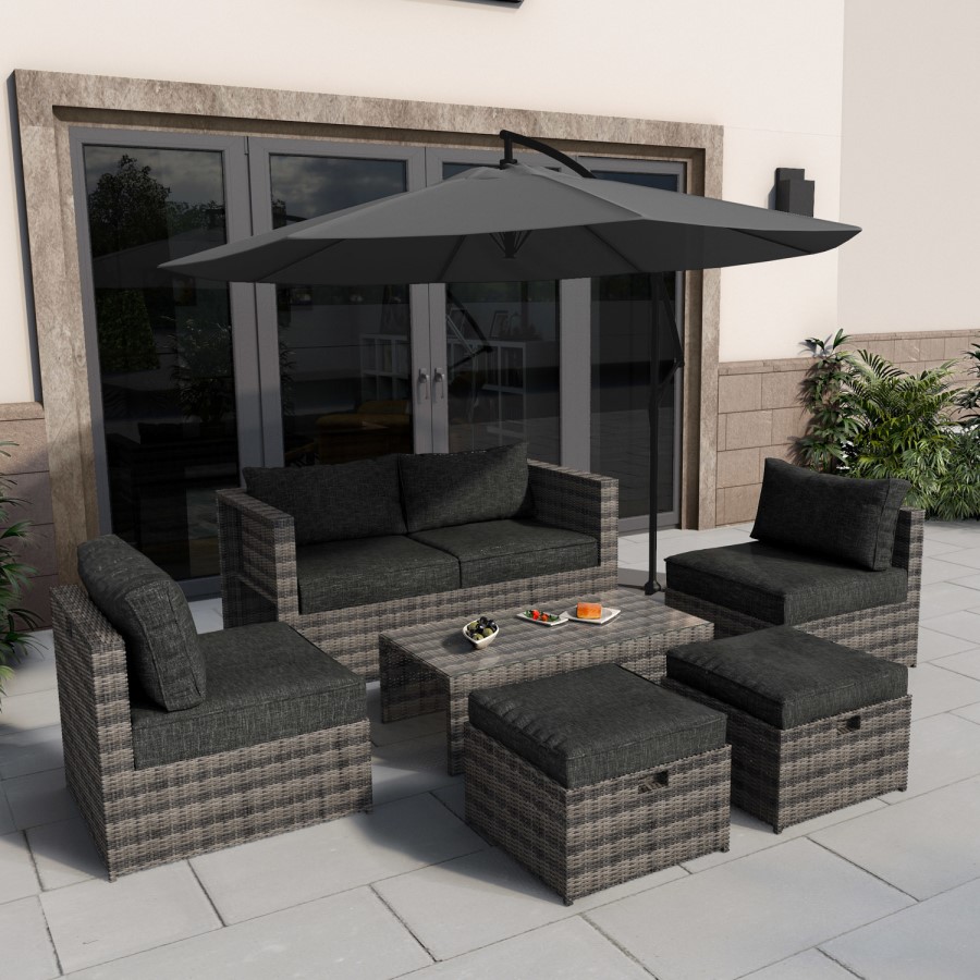GRADE A1 - 3x3m Dark Grey Cantilever Parasol with Base and Cover Included - Fortrose