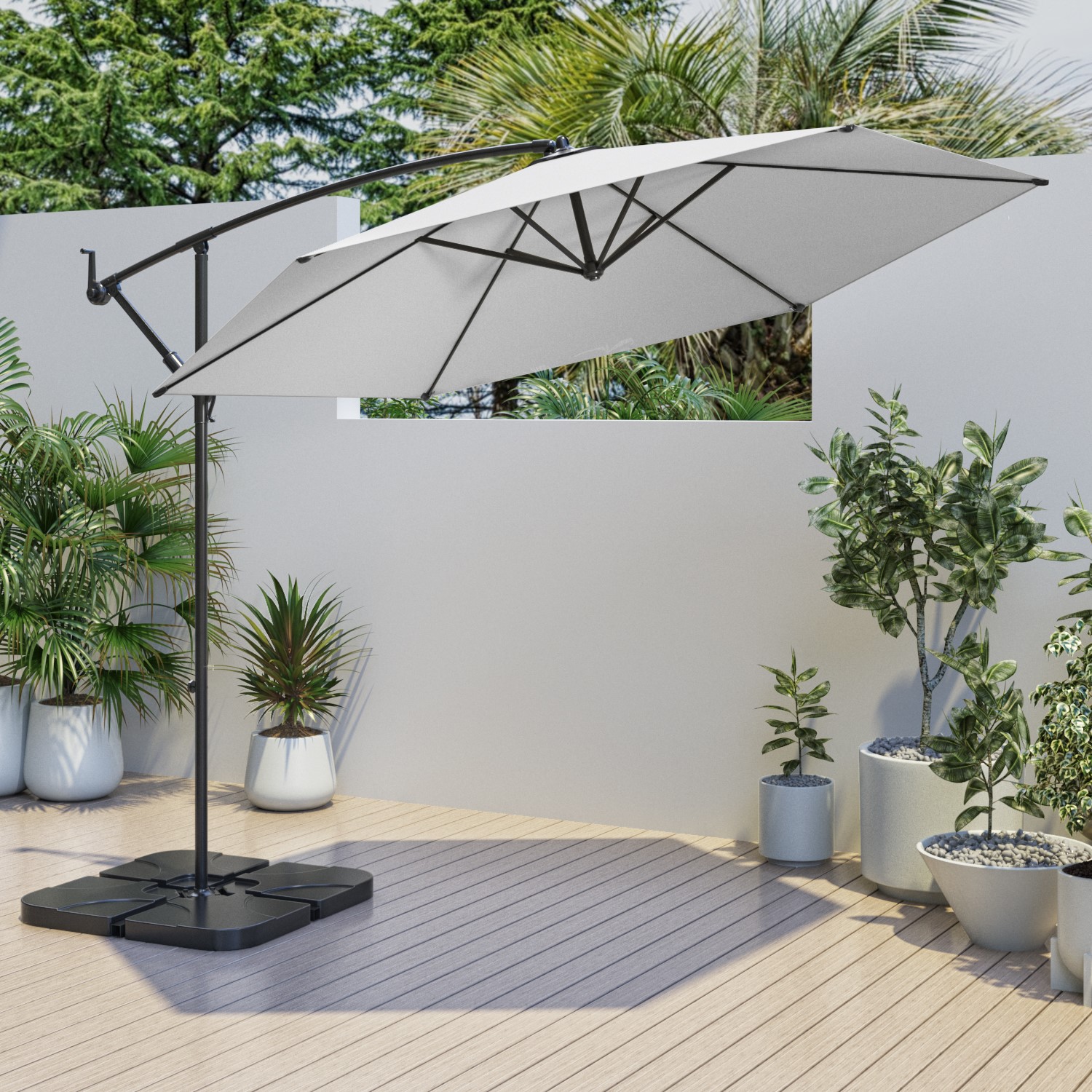 3x3m Light Grey Cantilever Parasol With Base And Cover Included 3x3m-light-grey-cantilever-parasol-with-base-and-cover-included