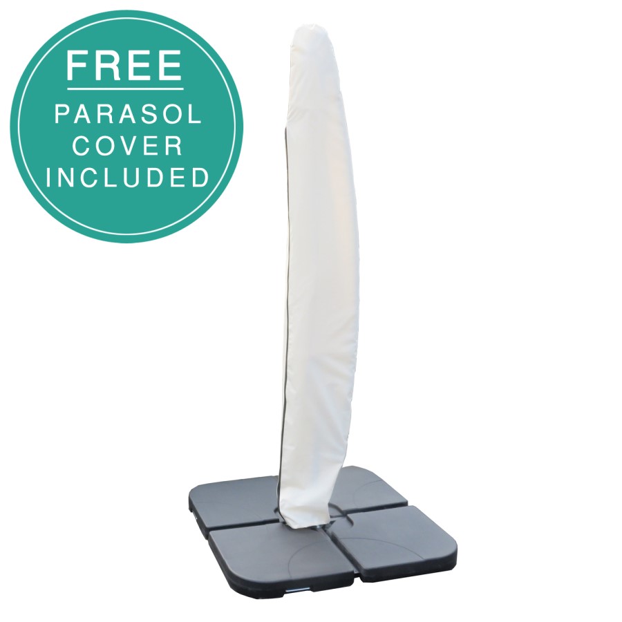 GRADE A1 - Large Grey Cantilever Outdoor Parasol - Weighted Base Included