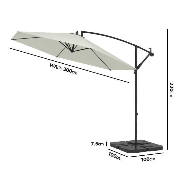 3x3m Light Grey Cantilever Parasol with Base and Cover Included  - Fortrose