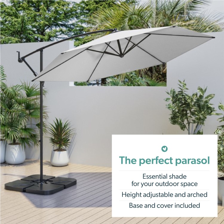 3x3m Light Grey Cantilever Parasol with Base and Cover Included  - Fortrose