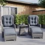 Reclining Rattan Garden Sun Lounger Set with Table and Footstools - Dark Grey - Aspen